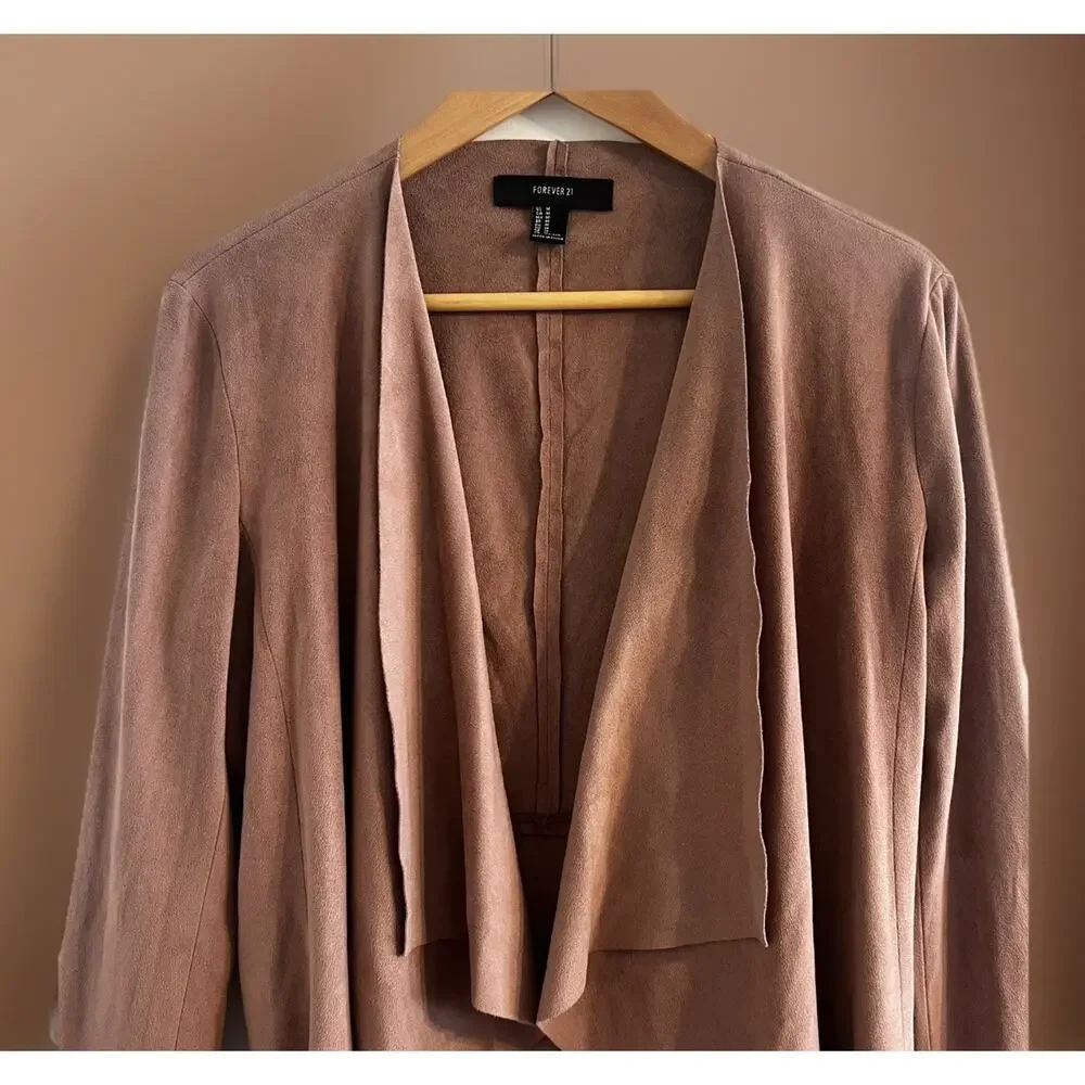 Forever21 Mauve Faux Suede Jacket Open-front, flowy and effortless look Size M - Picture 2 of 6
